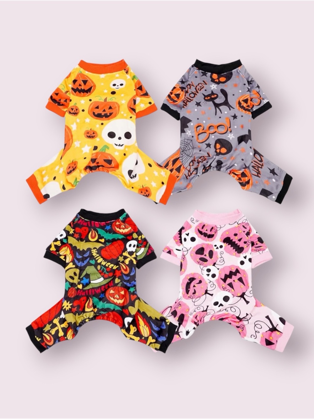 4 Pack Halloween Fleece Dog Pajamas
